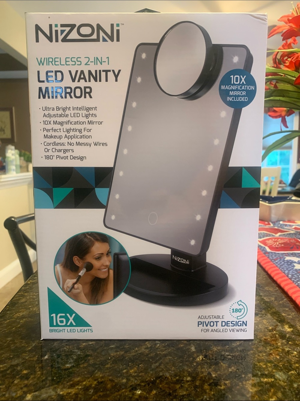 NEVER USED! Black Wireless 2-in-1 LED Vanity Mirror